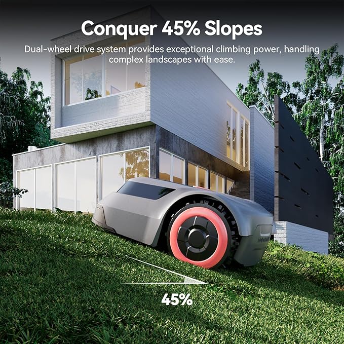 Redkey MGC500 Robot Lawn Mower with 393ft Boundary Wires for 0.12 Acre (1/8 Acre), 45% Slope, 70Mins Runtime, Auto Recharge, Automatic Robotic Lawn Mower w/Precise Location & Breakpoint Detection