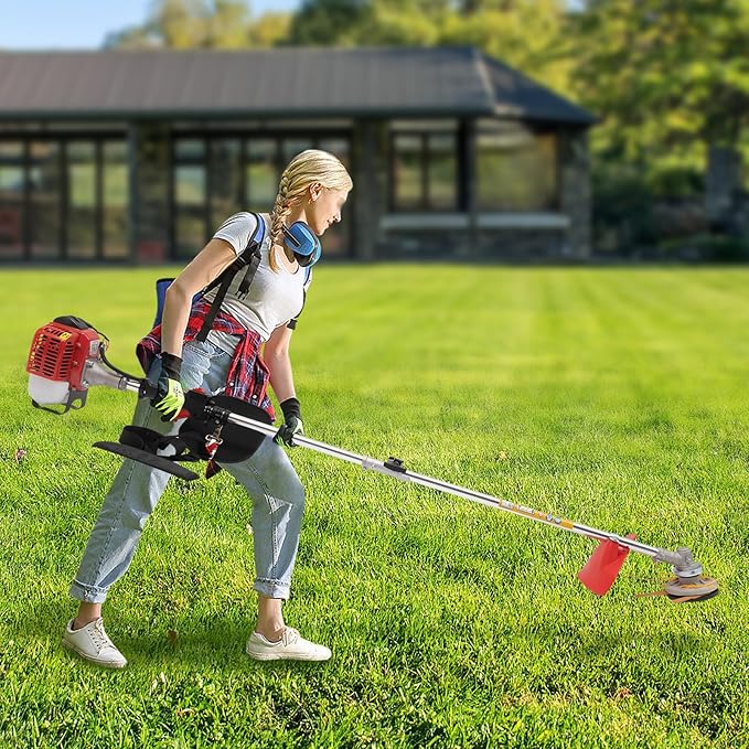 26CC Weed Wacker, 650W Gasoline Grass Trimmer, 8500R/Min Lawn Brush Cutter, 2-Stroke Cordless Garden Mower with Grass Baffle & Funnel for Lawn Pond Side Weed Removal Landscaping