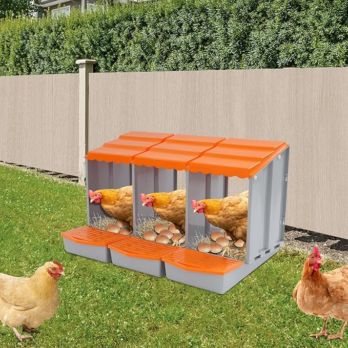 Chicken Nesting Box, 3 Compartments Laying Boxes for Hens, Nest Box for Chicken Duck Poultry Coop, Wall Mount Chickens Roosting Boxes, Protect Collect Egg (Orange)