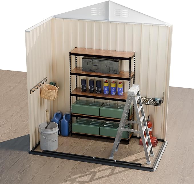 Outdoor Sheds 5FT x 3FT Outdoor Storage, Metal Anti-Corrosion Utility Tool House with Lockable Door & Shutter Vents,Outdoor Waterproof Garden Tool Metal Storage Sheds (White
