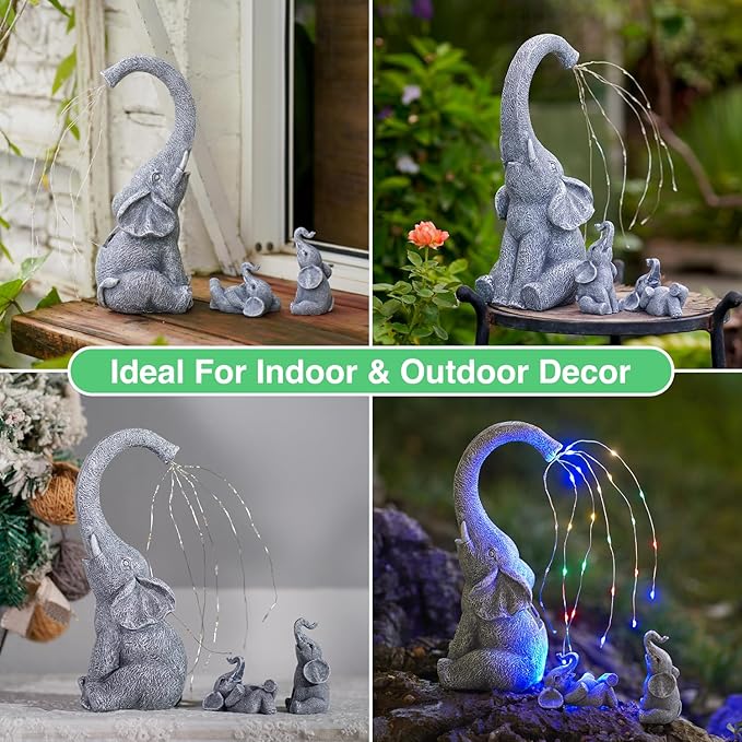 Goodeco Garden Elephant Statue Outdoor - Solar Watering Lights, Perfect for Yard, Patio, and Pathway Decor - Ideal Gardening Gifts