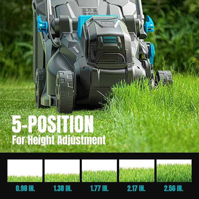 Electric Lawn Mower with Brushless Motor, 20V 13 inch Cordless Lawn Mower with 5-Position Cutting Height Adjustment, 2x4.0Ah Battery and Charger Included