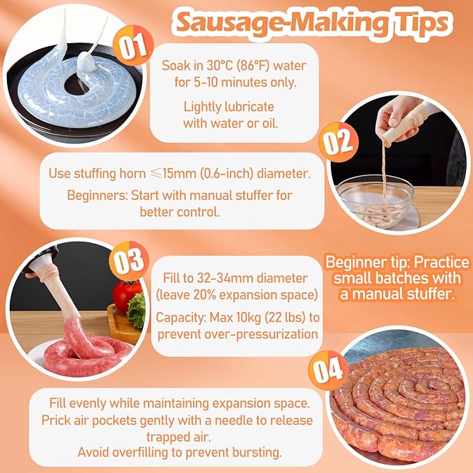 Natural Hog Sausage Casing, Edible Casings for Sausage Making, Grade A, Great for Snack Sticks, Italian Sausage, Hot Dog Casing, Breakfast Sausage Links and Most Sausage -10M/32ft,Φ36-38mm