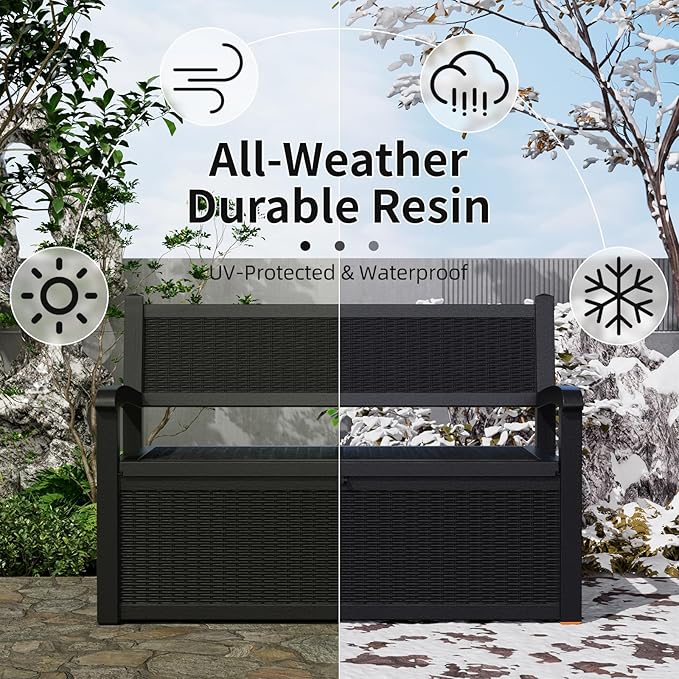 80 Gallon Outdoor Storage Bench Deck Box Waterproof Lockable,Outdoor Storage Furniture for Patio,Garden and Porch,Tools and Cushions(Black)
