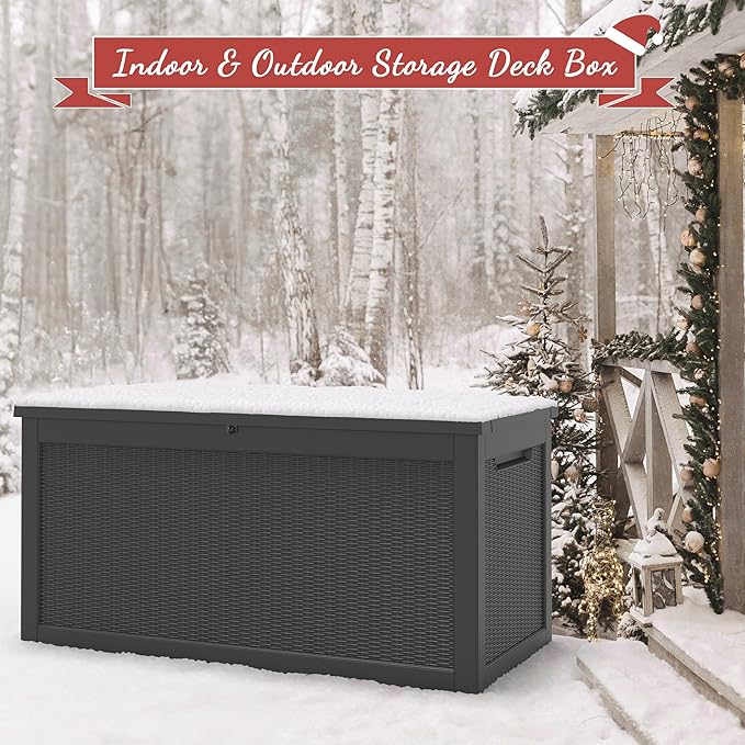 NUNU LAB 260 Gallon Outdoor Storage Box,Resin Large Sturdy Deck Box, Backyard Outside Storage Box Waterproof with Double Wall Panels,Package Delivery Garden Outdoor Hose Bin