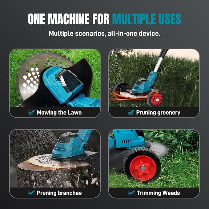 Electric Weed Wacker with Wheel Brushless Cordless Weed Eater Battery Powered| 60 Minute Battery Life | Silent Design, One Click Start | Suitable for Small and Medium-Sized Lawns