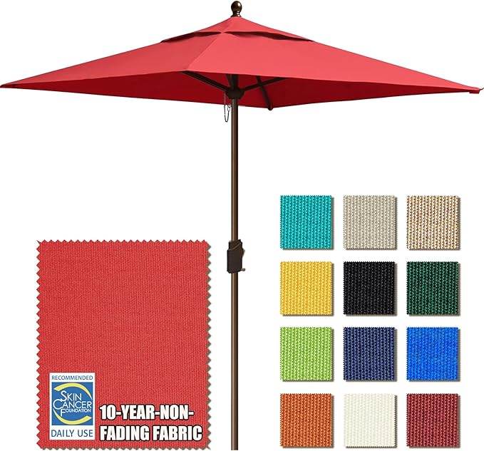 EliteShade USA 10-Year-Non-Fading Sunumbrella 6x6Ft Square Market Umbrella Patio Outdoor Table Umbrella with Ventilation(Logo Red)