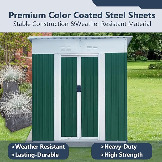 Outdoor Vertical Metal Storage Shed 5 x 3 Feet, Corrosion Resistant Steel with Sliding Door Suitable for Garden Bike, Tool Metal Storage Shed (Green)