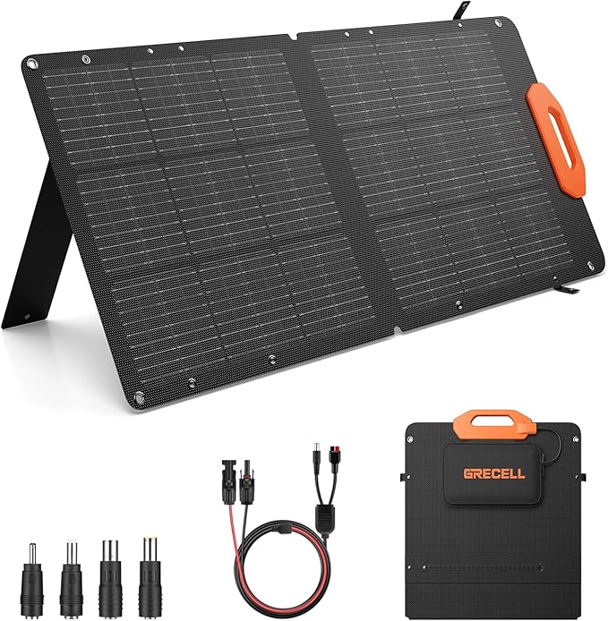 GRECELL 100W Solar Panel for Power Station Generator, 21.5V Portable Foldable Solar Panel with Fast Charger and Adjustable Kickstand Solar Cell Charger for Outdoor Camping RV Van Travel