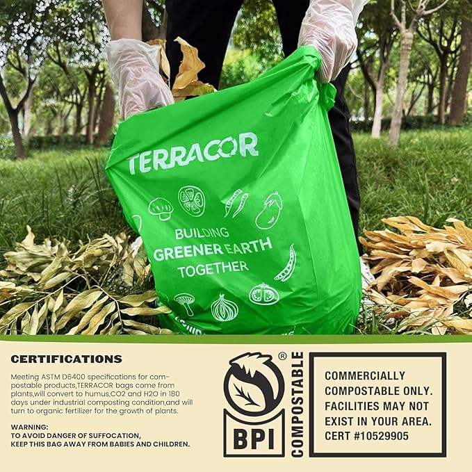 13 Gallon Compostable Trash Bags, 40 Bags Compost Bags for Countertop Bin, Camping Toilet Bags for Portable Toilet, BPI Certified and Meet The ASTM D6400 Standard