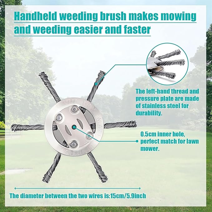 6 Inch Steel Wire Rotary Heavy Duty Weed Brush Cutter Wheel Grass String Trimmer Blades Head Universal Metal Wire Weed Eater Trimming Head Replacement Weed Wacker Weedeater Attachments (3 heads - 7in)