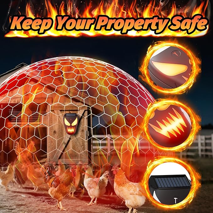 Solar Coyote Deterrent Predator Lights - Nocturnal Animal Repeller with Red LED Flashing Lights for Chicken Coop, Yard & Garden Protection Against Raccoons, Foxes, Deer, Skunks, Hawks 4 PCS