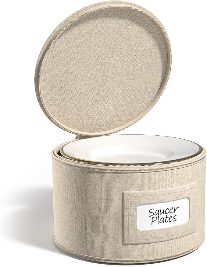 Sorbus China Storage Containers – Dinnerware Organizer for Dessert Plates with Lid (Holds Service for 12) with Felt Protectors – 7.25" x 5"