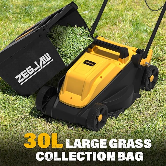 Electric Lawn Mower Corded, 13 Inch 11-Amp Lawn Mowers with 8 Gallon Collection Bag, 3-Position Cutting Height Adjustment for Lawn Care
