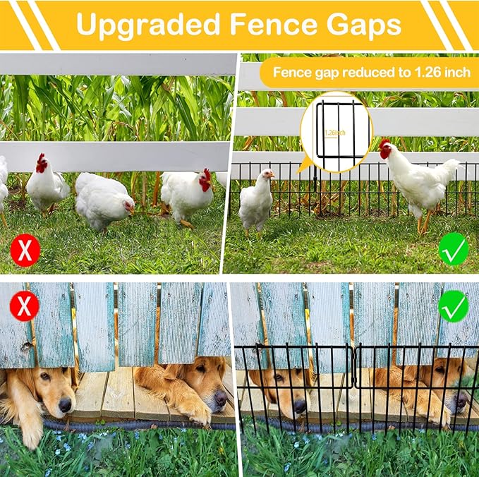 Animal Barrier Fence, 12In(H) x 28.00Ft(L) Upgrade 1.26 in Gap Decorative Fences No Dig Fence for Rabbit and Dog, Rustproof Metal Wire Garden Fence Border for Garden Patio Landscaping,26 PCS