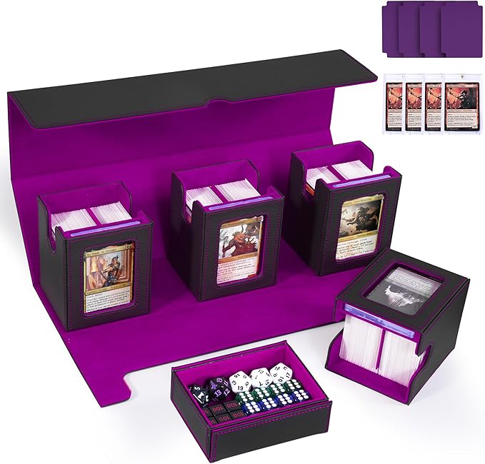 Marsguard Trading Card Deck Box with Commander Display,5 in 1 MTG Storage Holds 400+ Double-Sleeved Cards,4 Deck Boxes & Dice Tray Included,Fits MTG, TCG, PTCG & Sports Cards