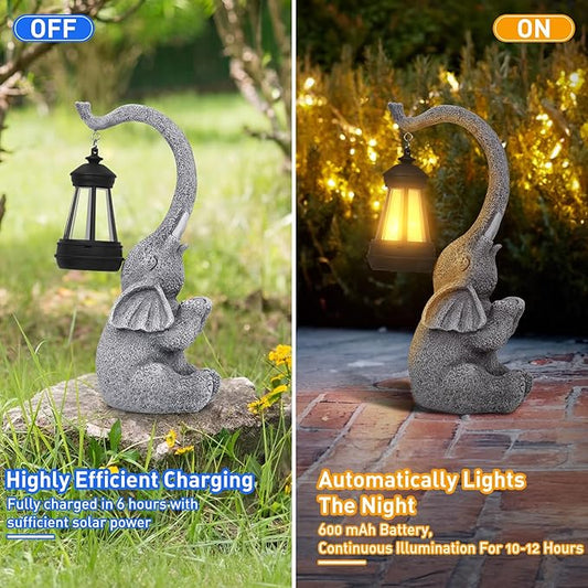 Elephant Statue Solar Garden Decor,Outside Decor Sculptures Statues Lawn Ornaments Art for Home/Patio/Balcony/Front – Unique Gifts for Grandma/Mom/Mother