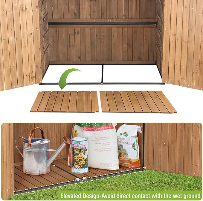 Gutinneen Outdoor Storage Shed Cabinet with Strong Iron Frame Large Wooden Garden Shed Tool House with Adjustable Shelfs,Medium
