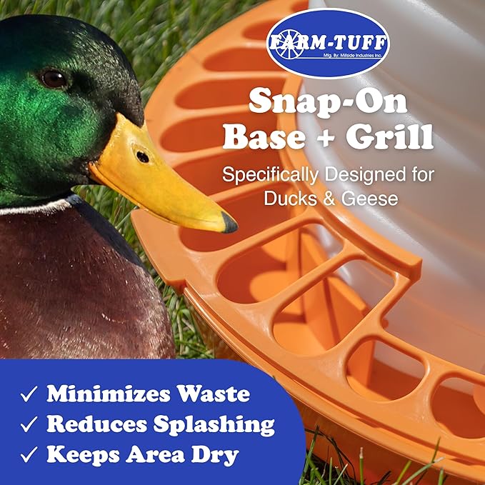 FARM-TUFF Top-Fill Duck Waterer, 7 Gallon – Durable BPA-Free Plastic Poultry Waterer with Wide Base & Splash-Reducing Design