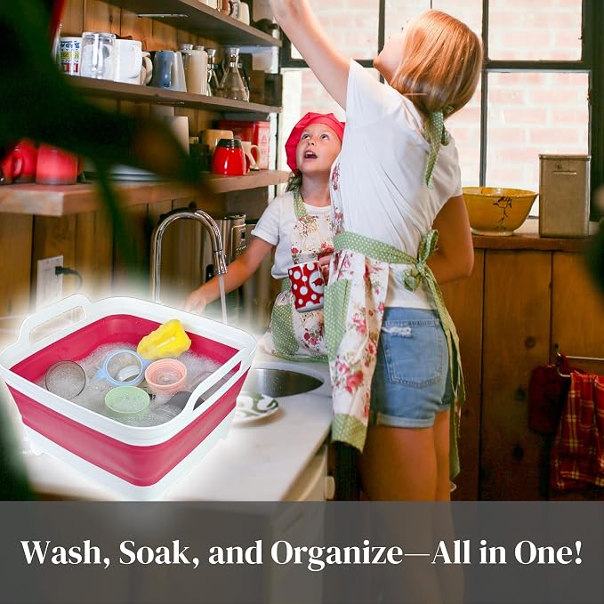 Collapsible Wash Basin for Baby Bottles - 2.4 Gallons Portable Dish Basin for RV Camping Sink, Space-Saving Dish Tub For Bottle Washing (Viva Magenta)