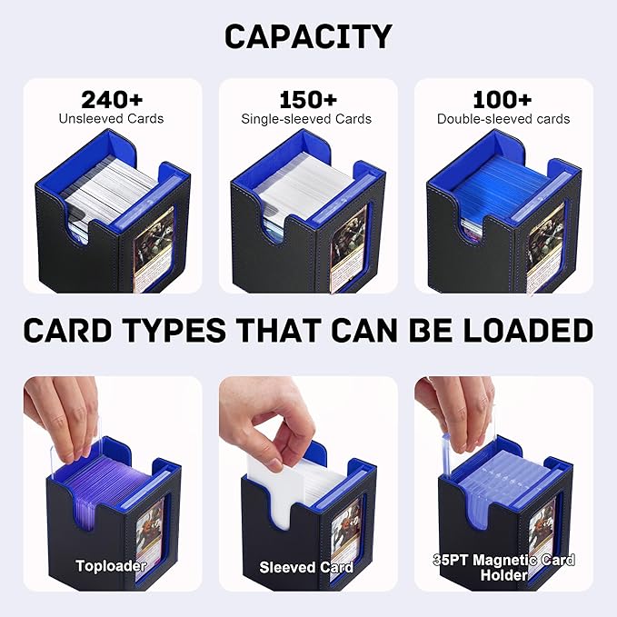 Marsguard Trading Card Deck Box with Commander Display,4 in 1 MTG Storage Holds 300+ Double-Sleeved Cards,3 Deck Boxes & Dice Tray Included,Fits MTG, TCG, PTCG & Sports Cards
