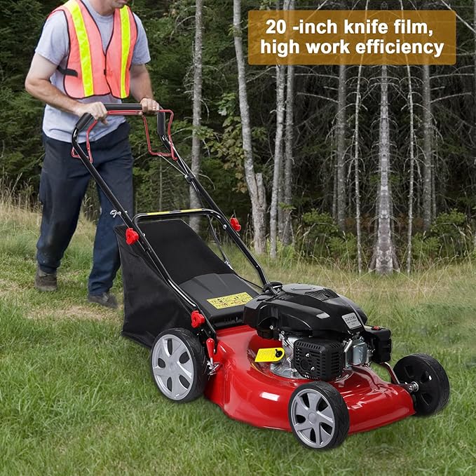 Self Propelled Gas Lawn Mower, 141cc 4-Stroke Gas Engine Lawn Mower with 20 Inches Blade Walk-Behind Lawn Mover Cordless Push Lawn Mowers Tractors with 50L Grass Tank Big Wheels 2850RPM (141cc)