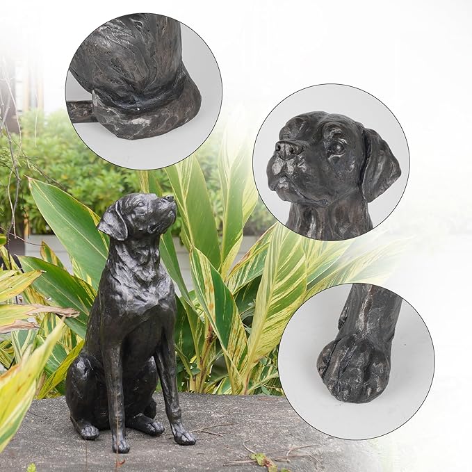 Garden Statue Outdoor Decorations Dog-Figurine – 19inch Black Labrador décor Sculpture Sitting Statue Resin Sculpture for Patio Lawn Yard Porch Garden 12.25L*8.25W*19H