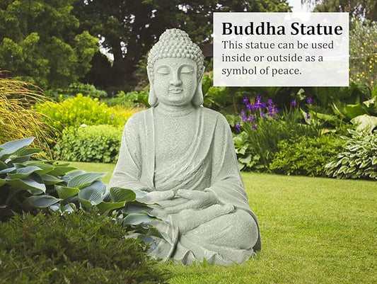 TOETOL Zen Garden Asian Buddha Statue Outdoor Indoor Yard Decor 20” High Patio Deck Sculptures Magnesium Oxide Stone Grey Home Entryway Hallway