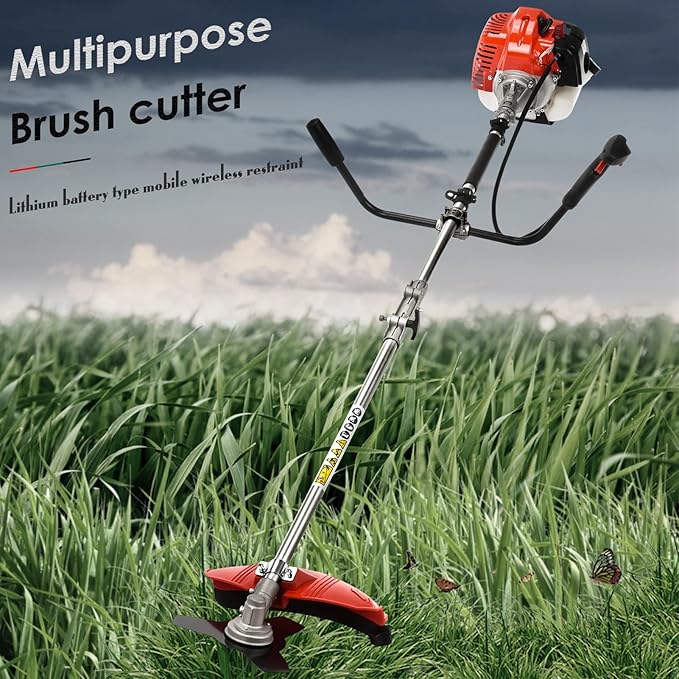 String Trimmer,52cc 2-Cycle Gas Powered Backpack Brush Cutter - 2-in-1 Multi-Function Trimmer with Pole Saw, Hedge Trimmer & Grass Blade for Professional Garden Yard Maintenance (USA Stock)