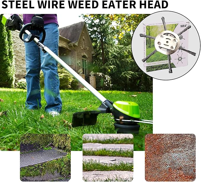 2025 New Steel Wire Grass Trimmer Head, 6 Inch Universal Steel Wire Trimmer Head with Adapter, String Trimmer Replacement Head for Electric Cordless Lawn Mower Tray (1PC 6 Blades(6 Inch))