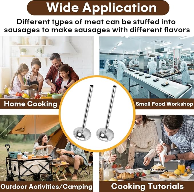 2-Pack 10mm Stainless Steel Sausage Stuffing Tubes for #5 Sausage Stuffer | Fit to Homemade Snack Sticks & Breakfast Links, Slim Sausage Stuffing Horn,For Manual/Electric Meat Sausage Stuffer