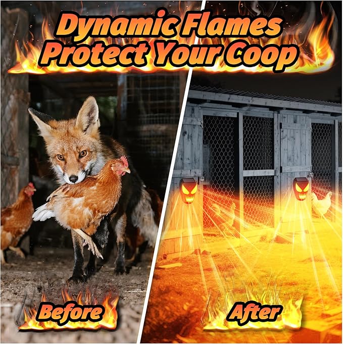 Solar Coyote Deterrent Predator Lights - Nocturnal Animal Repeller with Red LED Flashing Lights for Chicken Coop, Yard & Garden Protection Against Raccoons, Foxes, Deer, Skunks, Hawks 2 PCS
