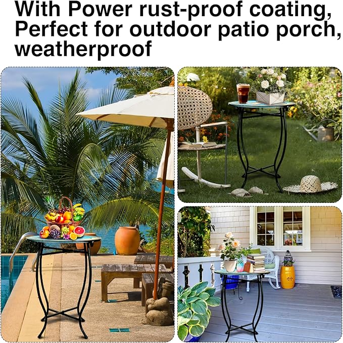 Patio Side Table, 14 Inch Weather Resistant Metal Side Table,Side Table for Patio Yard Porch Balcony Garden Bedside Plant Stand Indoor Outdoor ,Small Round Outdoor End Table