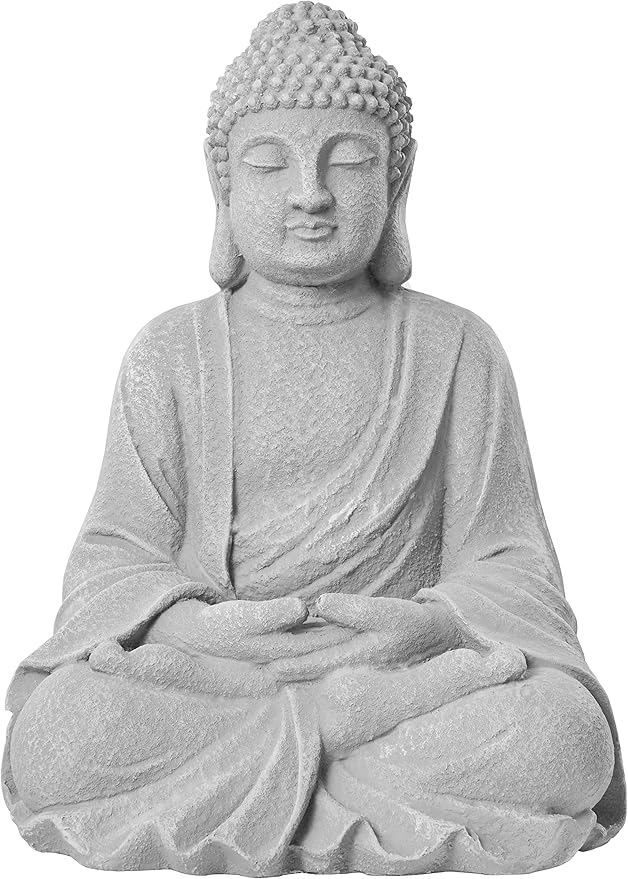 TOETOL Zen Garden Asian Buddha Statue Outdoor Indoor Yard Decor 20” High Patio Deck Sculptures Magnesium Oxide Stone Grey Home Entryway Hallway