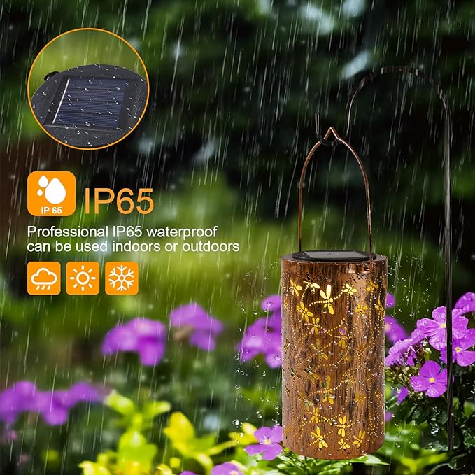Dragonfly Solar Lights Outdoor Garden, Solar Lanterns Outdoor Waterproof, Led Decorative Garden Lights for Lawn, Landscape, Patio, Porch Hanging Lantern, Birthday Gift for Women, Ladies, Mom, Grandma