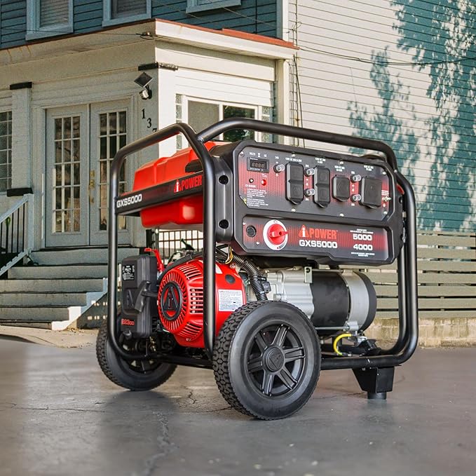 A-iPower 5000-Watt Portable Generator Gas Powered, CO Sensor Shutdown, Heavy Duty Generators with 223cc OHV Engine For Jobsite, RV, Home Backup, Emergency (GXS5000)