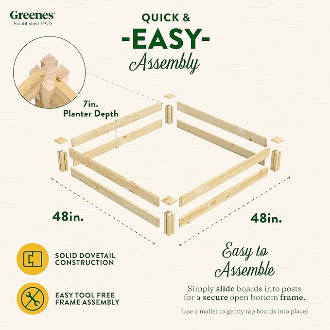 Greenes Fence Original Pine Raised Garden Bed, 4' x 4' x 7" (2-Pack) - Made in USA with American Pine
