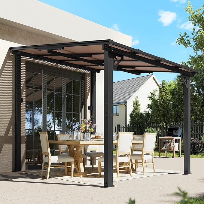 Aoxun 8’x10’ Gazebo, Wall Mounted Gazebos Pergola on Clearance, Outdoor Patio, Large Wall-Mounted Heavy Duty Awnings for Patio, Decks, Backyard(Black)