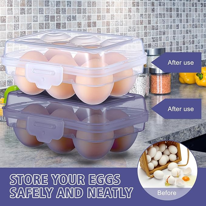 6 Pieces 6 Grid Egg Carton Camping Plastic Portable Egg Box Container for Refrigerator Storage Crisper Holder Carriage Tray(Blue&transparent)