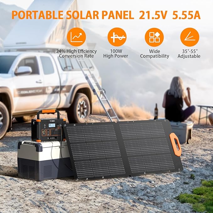 GRECELL 100W Solar Panel for Power Station Generator, 21.5V Portable Foldable Solar Panel with Fast Charger and Adjustable Kickstand Solar Cell Charger for Outdoor Camping RV Van Travel
