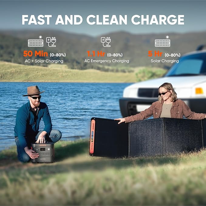 Jackery Explorer 2000 v2 Solar Generator and 500W Solar Panel, 2042Wh LiFePO4 Power Station, 2200W AC Output, 1 Hour Fast Charging for Emergencies, Power Outages, Camping