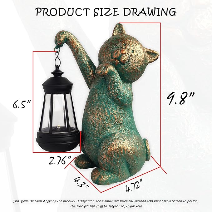 Cat Garden Statue Outdoor Décor with Solar Lights Lantern,Cat Solar Light Figurines Outside Decorations for Yard,Lawn Patio, Balcony, Unique Housewarming Gifts
