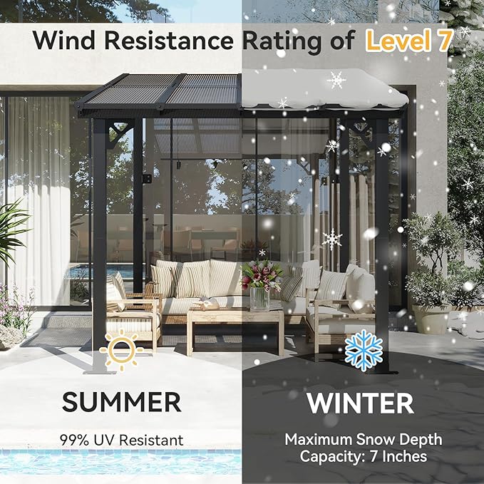 Aoxun 8’x10’ Gazebo, Wall Mounted Gazebos Pergola on Clearance, Outdoor Patio, Large Wall-Mounted Heavy Duty Awnings for Patio, Decks, Backyard(Black)