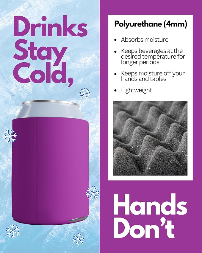 PartyPrints 1000 Pack Raspberry Blank Can Cooler Sleeves, Customizable Bulk Can Coolers, Extra-Thick Collapsible Drink Insulator Sleeve, Beer Can Coolers for Party Beverages