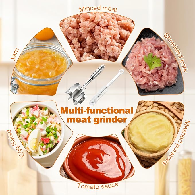 Meat Masher Dishwasher Safe, 304 Stainless Steel Meat Chopper,6-Blade Swirl Ground Beef Smasher,10 Inch Heavy Duty Potato & Hamburger Masher Tool (with Brush)