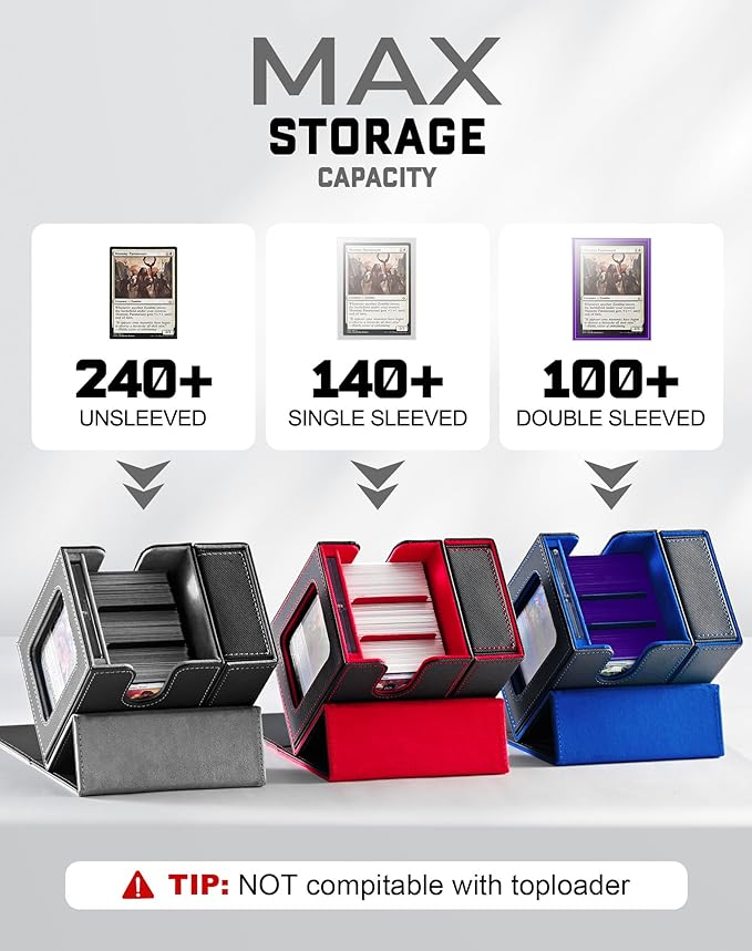 ZLCA MTG Commander Deck Box with Display Window, Card Deck Box Holds 100 Double-Sleeved with Dice Tray & 35pt Magnetic Card Holder (Black&Grey)