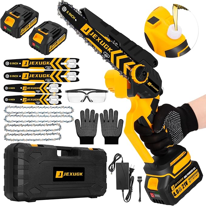Brushless Mini Chainsaw, 8" & 6" Hand Held Cordless Chain Saw with 2 x 4.0Ah Battery, Portable Small Electric saw Cordless with 4 Chain Guide, Mini Motosierra for Tree Pruning Wood Cutting