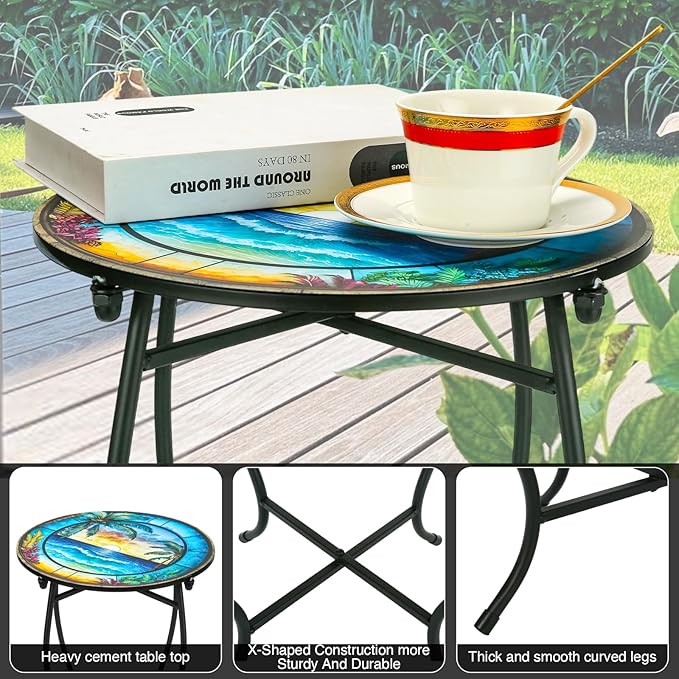 Patio Side Table, 14 Inch Weather Resistant Metal Side Table,Side Table for Patio Yard Porch Balcony Garden Bedside Plant Stand Indoor Outdoor ,Small Round Outdoor End Table