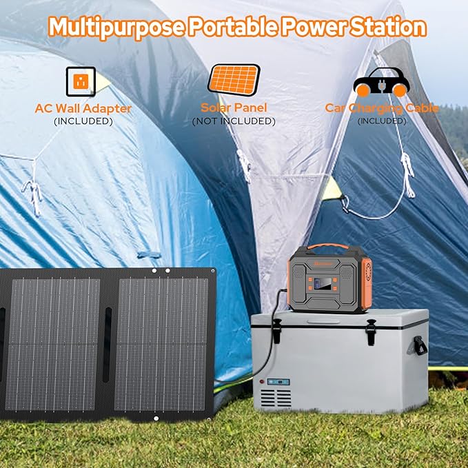 Portable Solar Generator with Panel, 300W Portable Power Station with Foldable Solar Panel 40W, 110V AC Outlet 100W Camping Solar Power Bank Lithium Battery Pack for Home Use RV Outdoor Power Outage