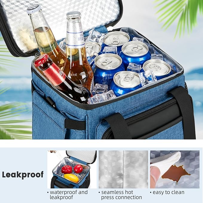 holuxer Insulated Lunch Bag & Lunch Box for Men - Double Deck Reusable Lunch Bag for Women Tote Cooler Bag Leakproof Soft Expandable - Large Lunchbox for Work/Adult/Picnic/Outdoor (Blue,15L)